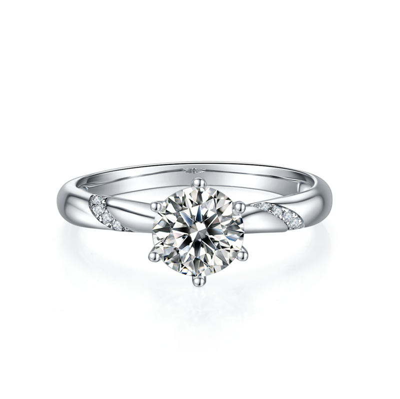 直臂微镶通灵款S925银镀白金MoissaniteWomen's Ring1ctD级